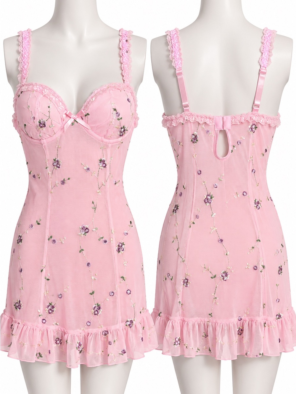 Sugar Thrillz Pink Floral Embroidered Slip Dress S NWOT Coquette Y2K Lingerie